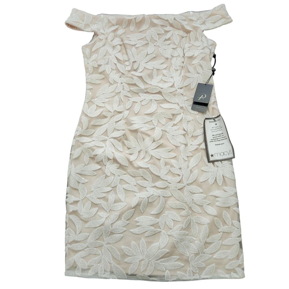 NWT Adrianna Papell Sequin Off-The-Shoulder Dress Ivory Size 8